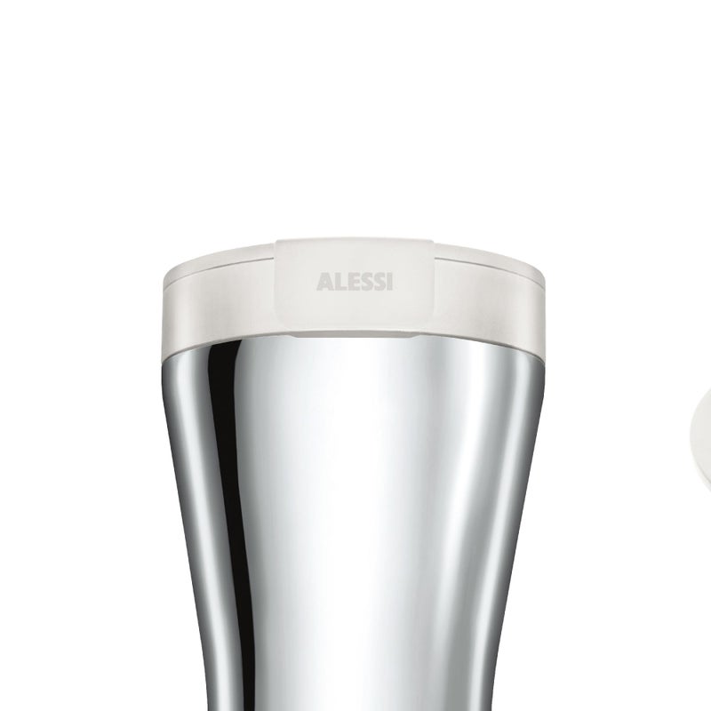 ALESSI Caffa, Double wall travel mug in 18/10 stainless steel and thermoplastic resin, white. - Image 4